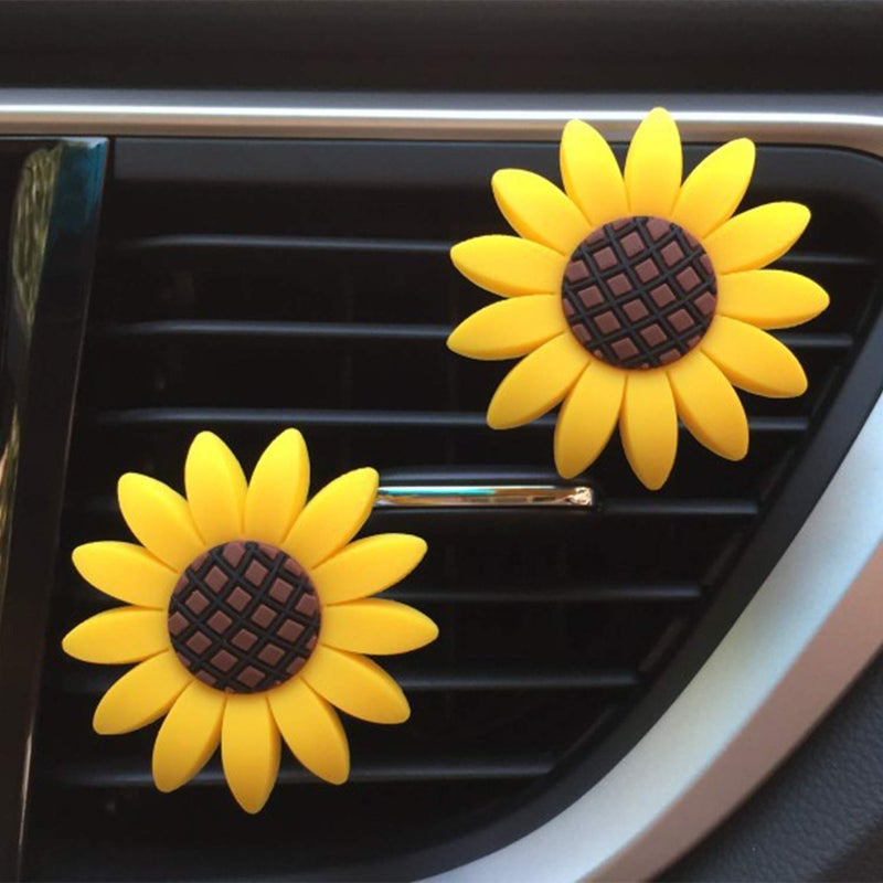 Ldntly 10PCS Sunflower Accessories for Car Wheel Cover,2PCS Front Seat Covers Sunflower Gifts for Women,Pattern Center Pad,Cup Holder Coaster Keyring Car Vent Coaster,Universal for Auto Truck SUV - Image 5